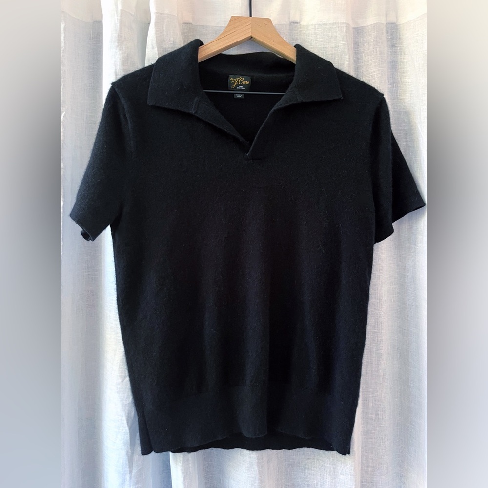 Medium black J Crew brushed cashmere short-sleeve sweater-polo
